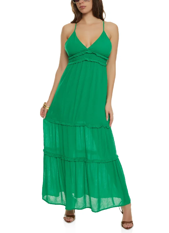 Sleeveless Tiered Empire Waist Maxi Dress