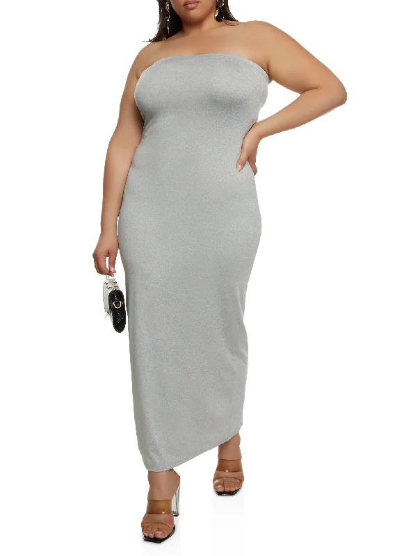 Plus Size Daisy Solid Tube Maxi Dress