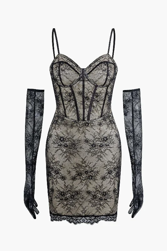 Solid Lace Corset Mini Dress