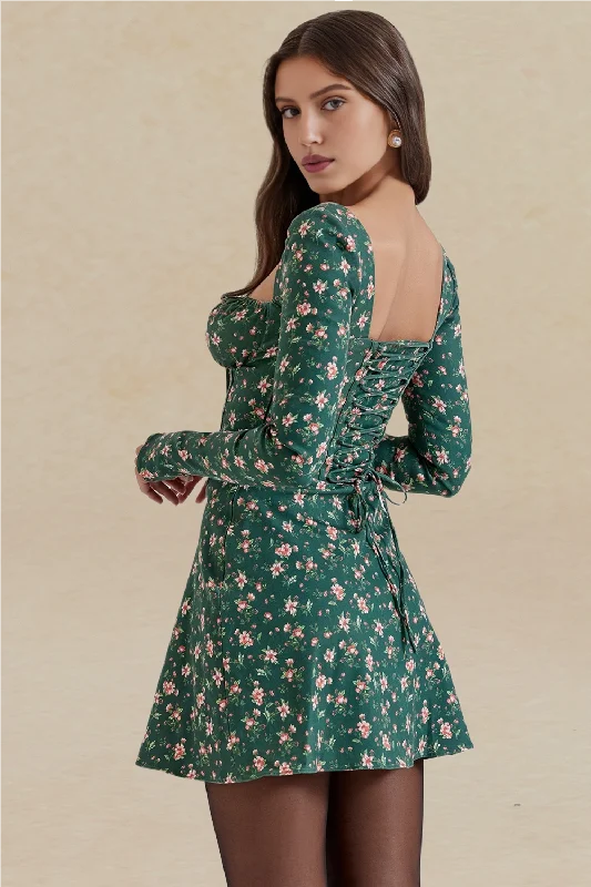 Retro Floral Print Backless Mini Dress