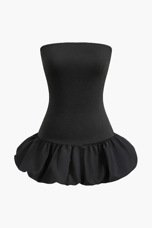 Strapless Ruffle Hem Mini Dress