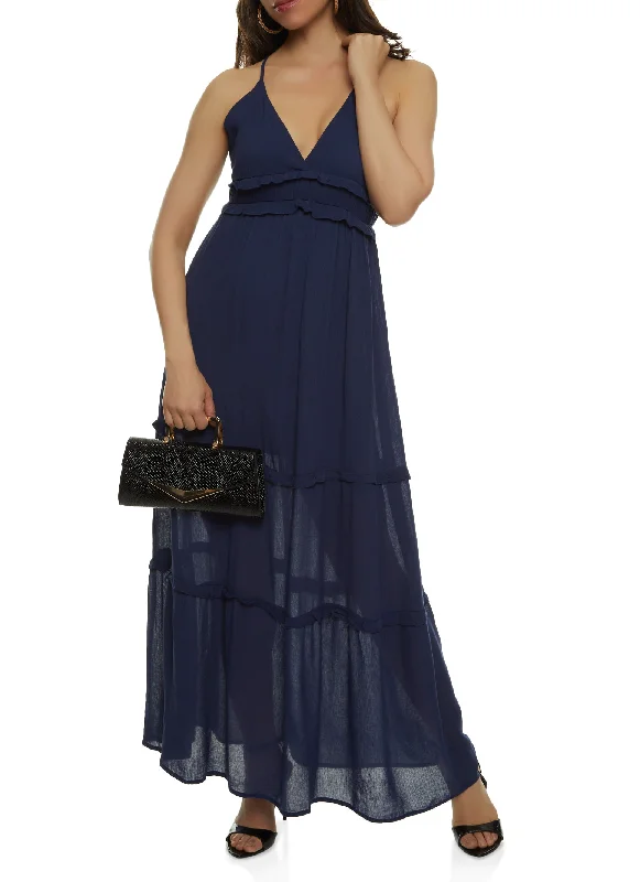 Sleeveless Tiered Empire Waist Maxi Dress