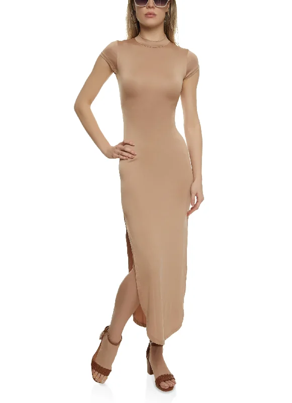 Mock Neck Cut Out Maxi Dress