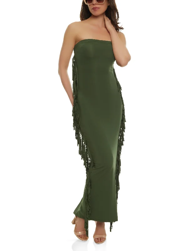 Daisy Fringe Side Maxi Tube Dress