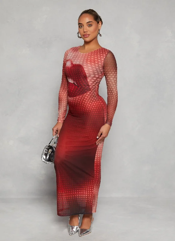 Almost Famous Mesh Lip Graphic Maxi Dress