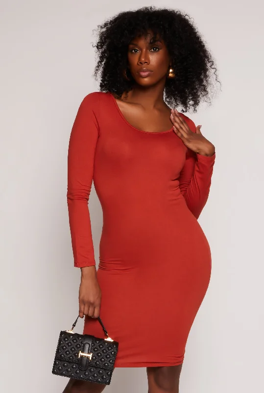 Long Sleeve Scoop Neck Midi Dress