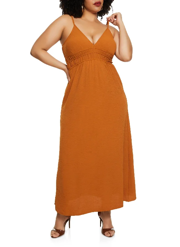 Plus Size Airy V Neck Empire Waist Maxi Dress