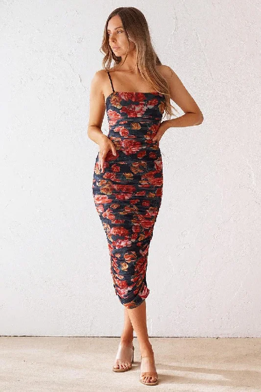 Sienna Midi Dress - Black Floral