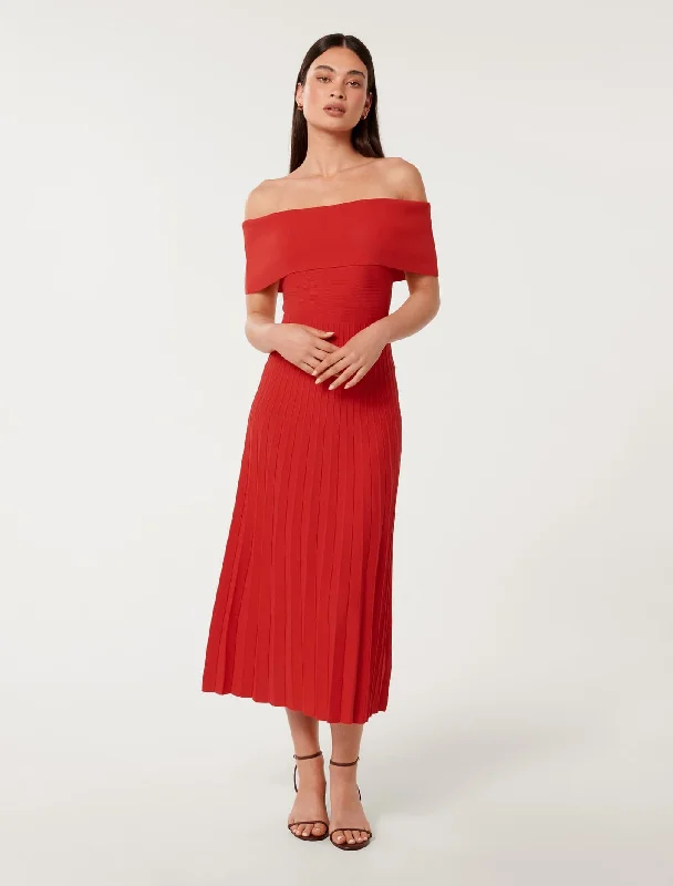 Skye Bardot Knit Midi Dress