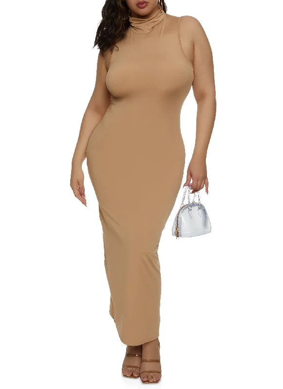 Plus Size Daisy Sleeveless Turtleneck Maxi Dress