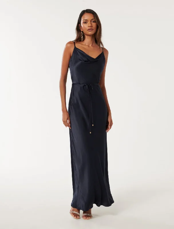 Lucy Petite Satin Cowl Maxi Dress