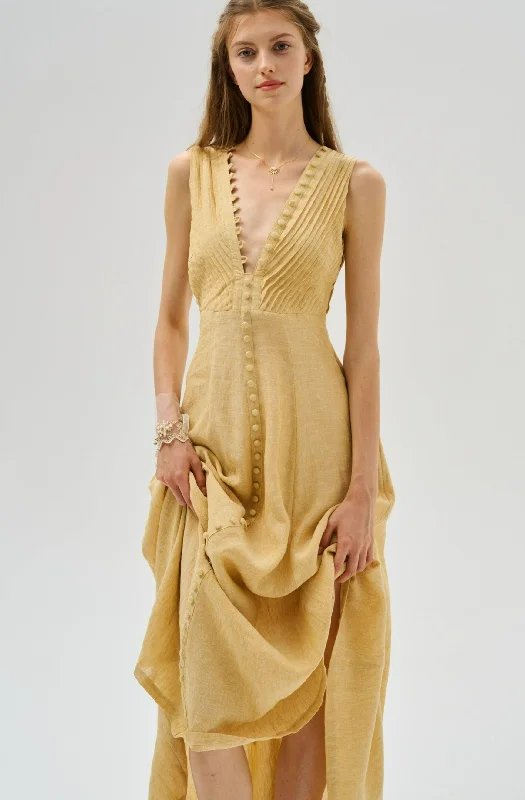 Rebecca 18 | Pleated Maxi Linen Dress