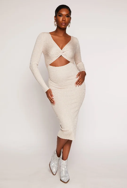 Twist Front Cut Out Side Slit Midi Dress