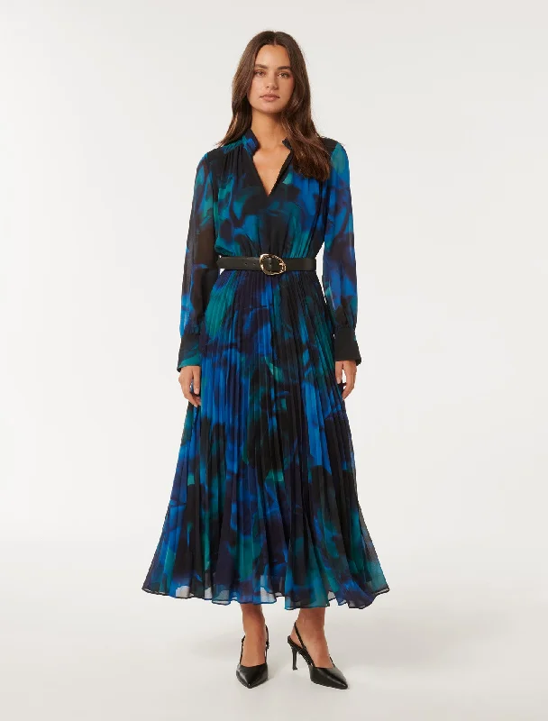 Skyla Pleated Long Sleeve Midi Dress