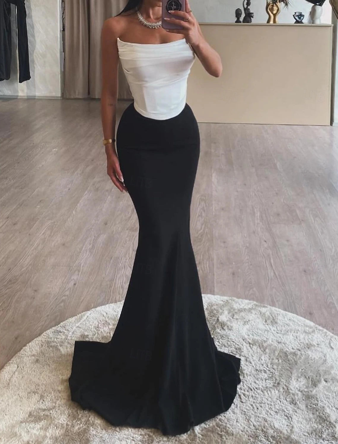 Black Mermaid / Trumpet Evening Dresses Corsets Formal Floor Length Sleeveless Strapless Stretch Crepe Backless with Ruched