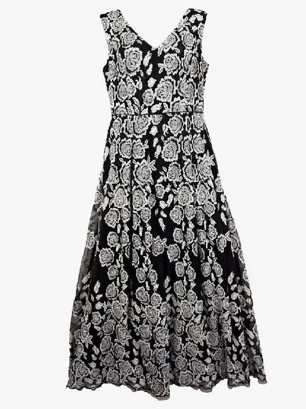 Karl Lagerfeld Monochrome Rose Embroidered Evening Dress Size 14