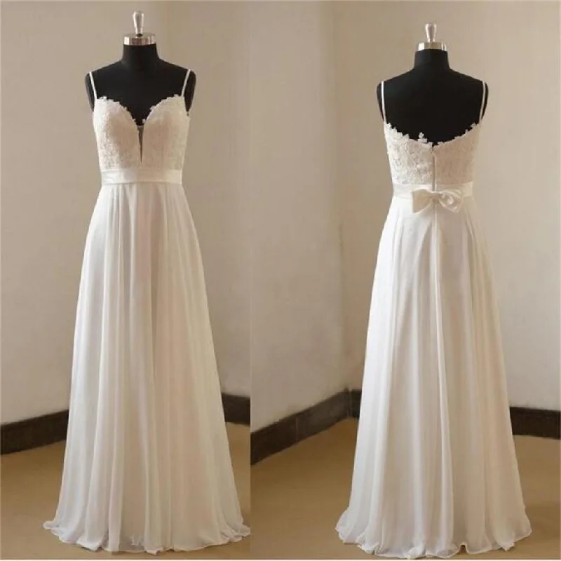 Spaghetti Straps Simple Sweetheart  Sleeveless Cheap Beach Wedding Dresses, WD0024