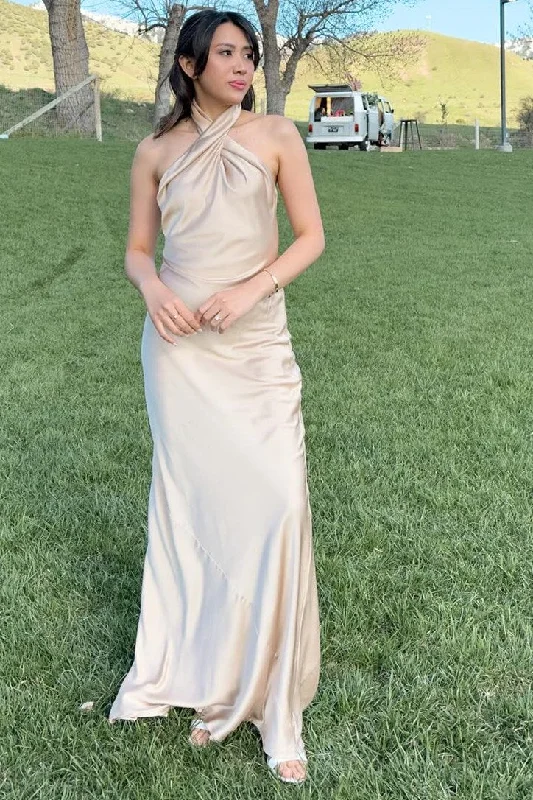 Hater Backless Long Bridesmaid Dress in Champagne