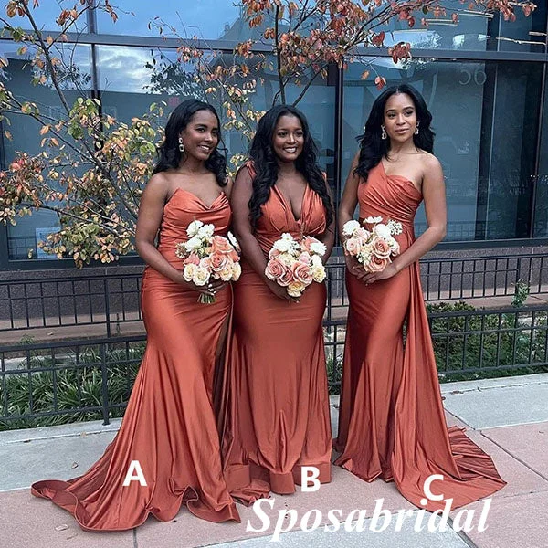 Mismatched Sexy Soft Satin Mermaid Floor Length Bridesmaid Dresses, BD3366