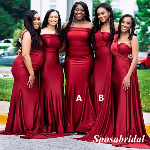 Sexy Mismatched Soft Satin  Mermaid Floor Length Bridesmaid Dresses, BD3355