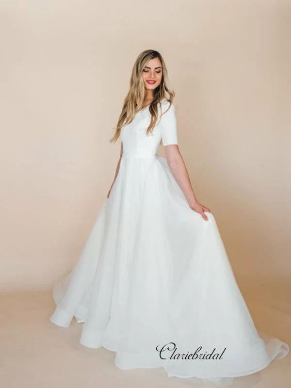 Simple A-line Cheap Wedding Dresses, Popular Tulle Wedding Dresses