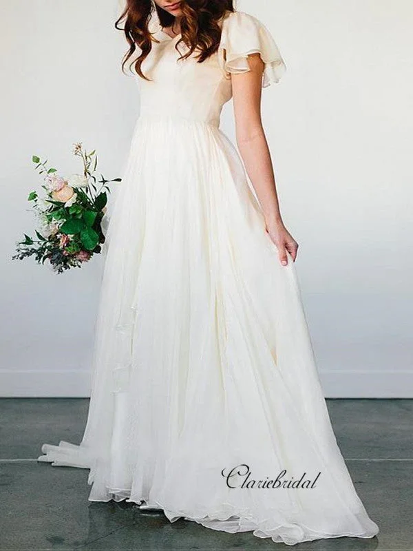 Simple Custom Chiffon Wedding Dresses, Popular Bridal Gowns, Cheap Beach Wedding Dresses