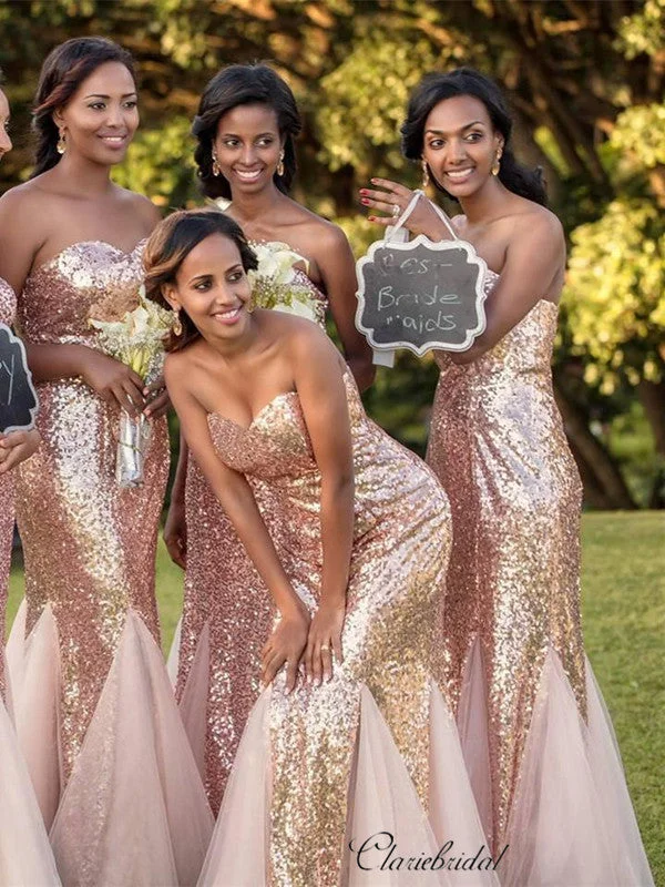 Strapless Sequins Bridesmaid Dresses, Mermaid Sequins Bridesmaid Dresses