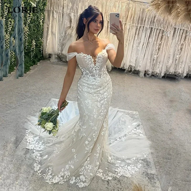 Luxury Mermaid Wedding Dress Lace Open Back Off The Shoulder Sweetheart  Bridal Gown Court Train Vestido De Novia